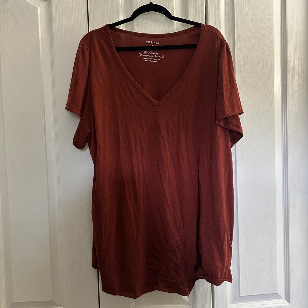 Torrid Women's Short Sleeve V-Neck Top - Rust